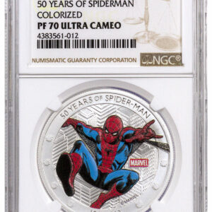 2013 Niue Marvel - 50 Years of Spider-Man 1 oz Silver Colorized Proof $2 NGC PF70 UC