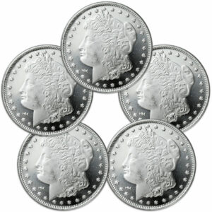 Lot of 5 - Morgan Dollar Design 1 oz Silver Round