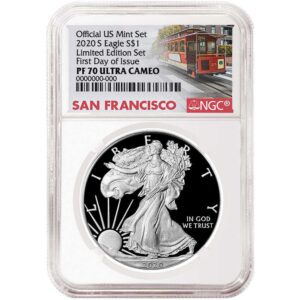 2020-S American Silver Eagle From the Limited Edition Silver Proof Set NGC PF70 UC FDI Trolley Label