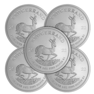 Lot of 5 - 2022 South Africa 1 oz Silver Krugerrand R1 Coins GEM BU