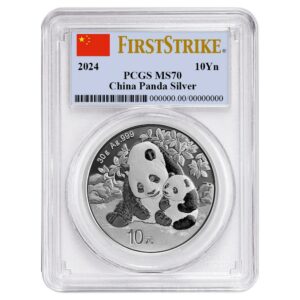 China 2024 30-gm Silver Panda PCGS MS70 First Strikes w/ Clear Core &amp; Flag Label