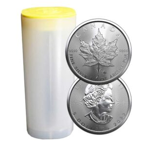 Roll of 25 - 2022 Canada 1 oz Silver Maple Leaf $5 Coins GEM BU