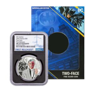Samoa 2022 $5 1-oz Antiqued High Relief Proof-Like Silver DC Comics Two-Face Coin NGC MS70 First Releases Black Core