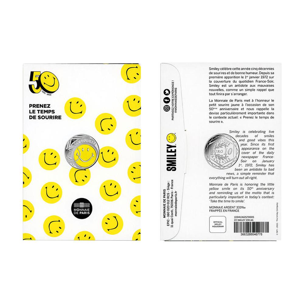 2022 France Smiley 17 g Silver Colorized Proof €10 Coin GEM Proof Card
