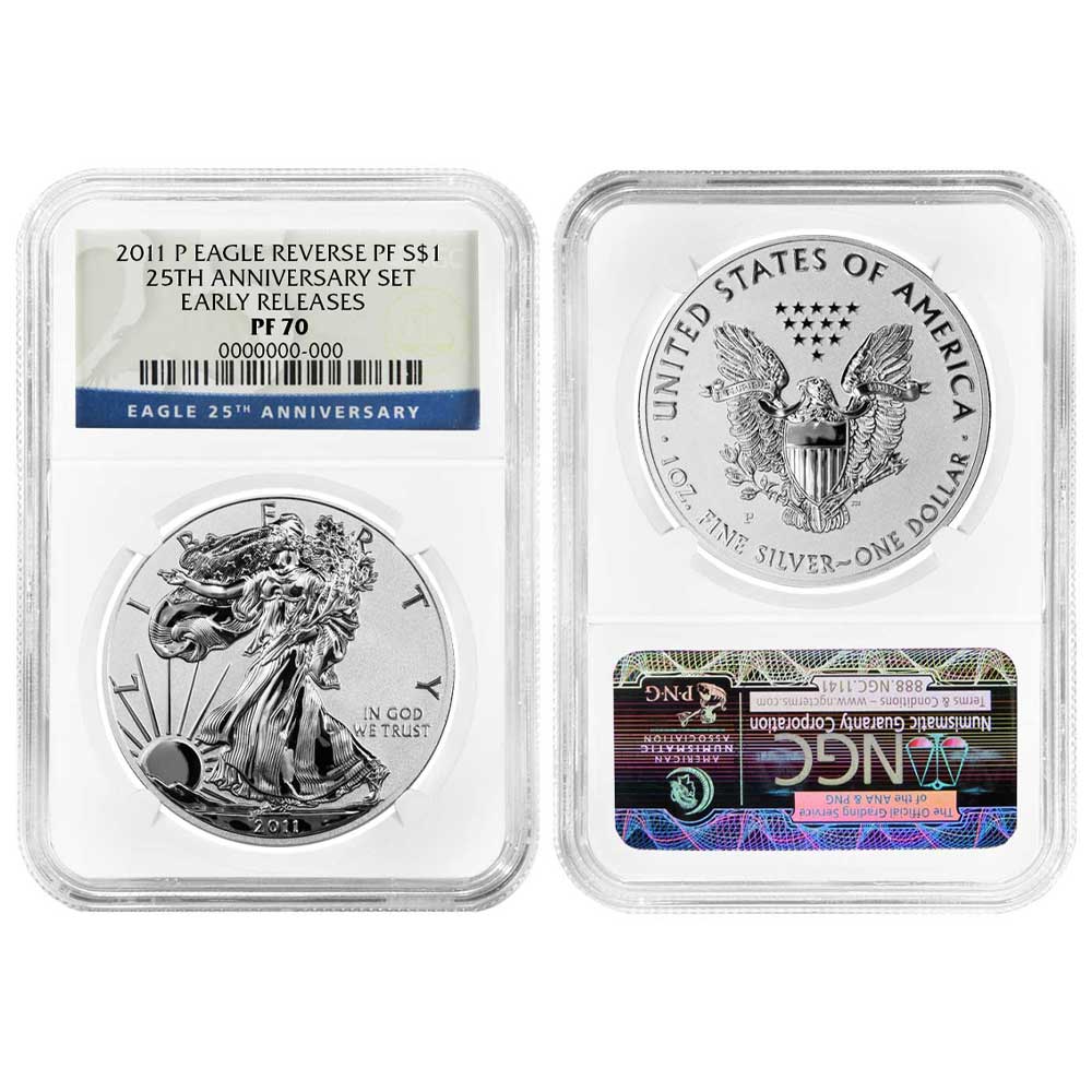 2011-P $1 1-oz Reverse Proof American Silver Eagle NGC PF70 25th ...