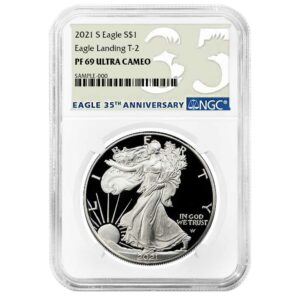2021-S $1 1-oz T-2 Proof American Silver Eagle NGC PF69UC 35th Anniv Label