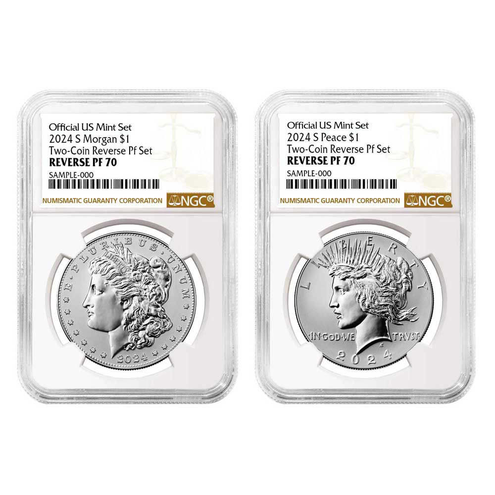 2pc Set - 2024-S Reverse Proof $1 Morgan and Peace Silver Dollar NGC PF70  Brown Label - ModernCoinMart