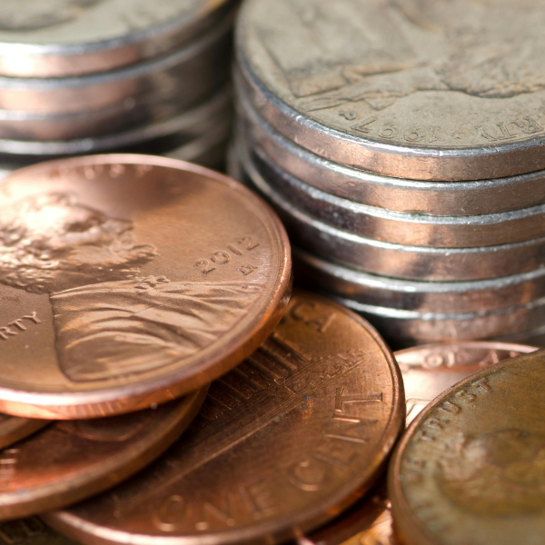 Close-up image of pennies in a stack