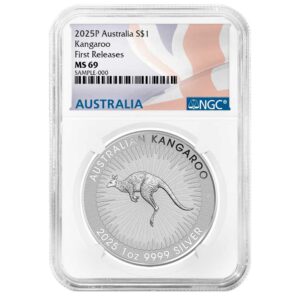 Australia 2025 $1 1-oz Silver Kangaroo NGC MS69 FR Australia Flag Label