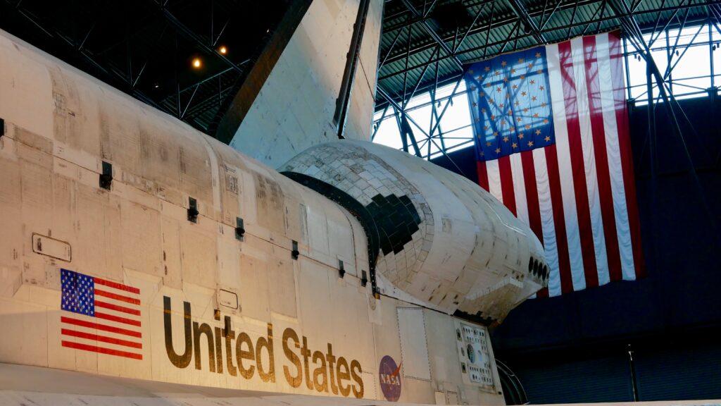 Close-up image of the side of a space shuttle using metals technology.