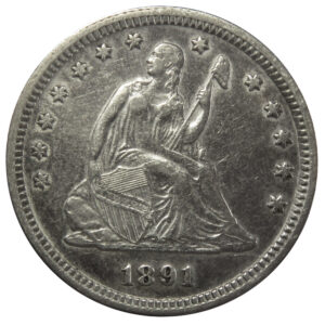 1891 Higher Grade Liberty Seated Quarter 90% Silver