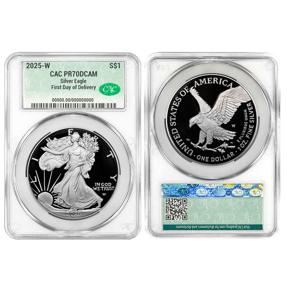 2025-W $1 1-oz Proof American Silver Eagle CACG PR70DCAM First Day of Delivery