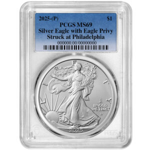 2025 (P) $1 1-oz American Silver Eagle First Eagle Privy PCGS MS69 Blue Label