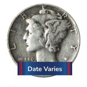 10 Dimes - $1 Face Value Full Dates 90% Silver Mercury Dimes