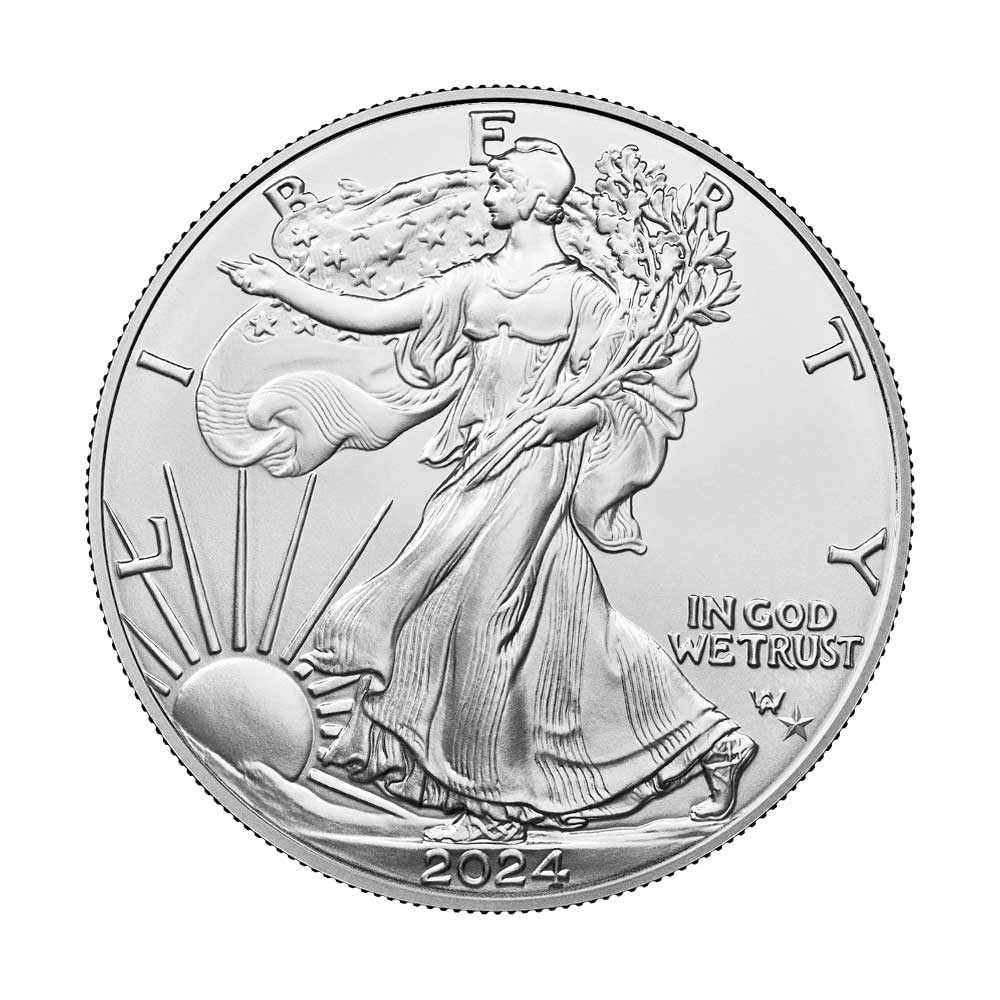 A 2024 American Silver Eagle with a reeded edge