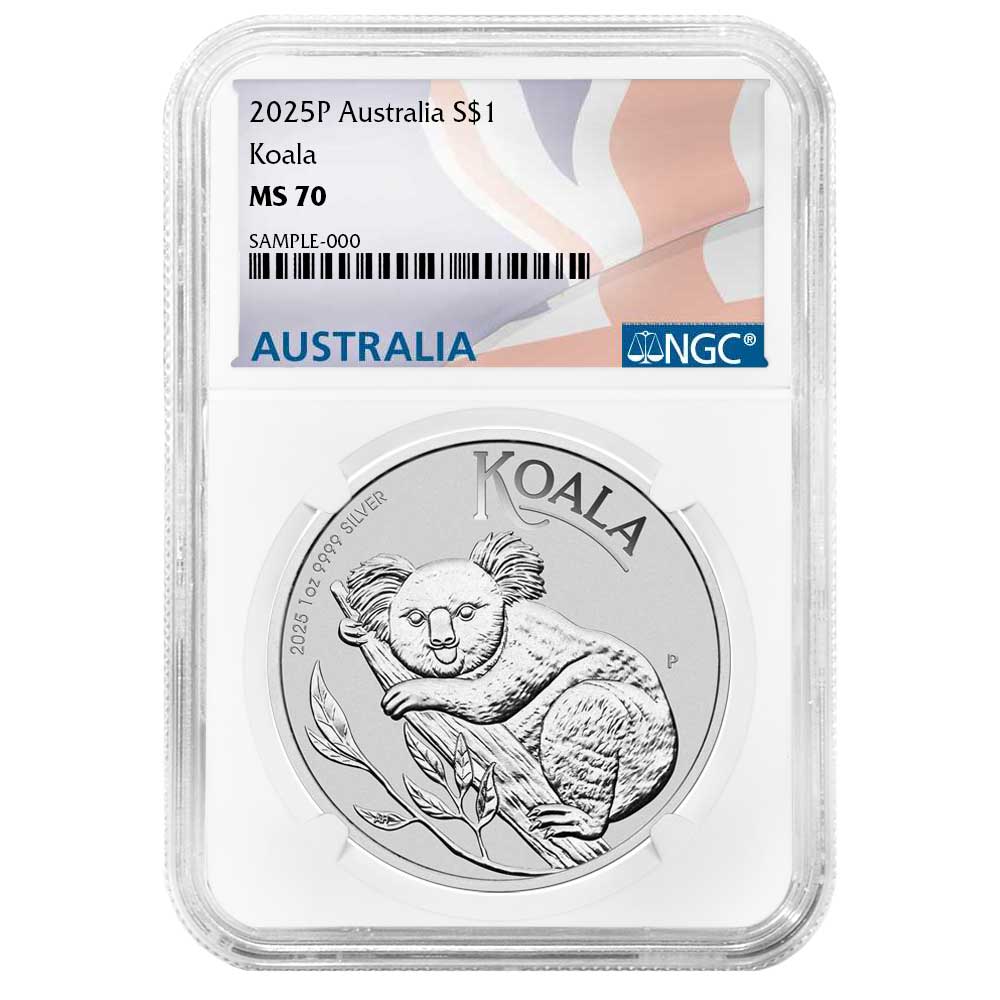 Australia 2025-P $1 1-oz Silver Koala NGC MS70 Australia Flag