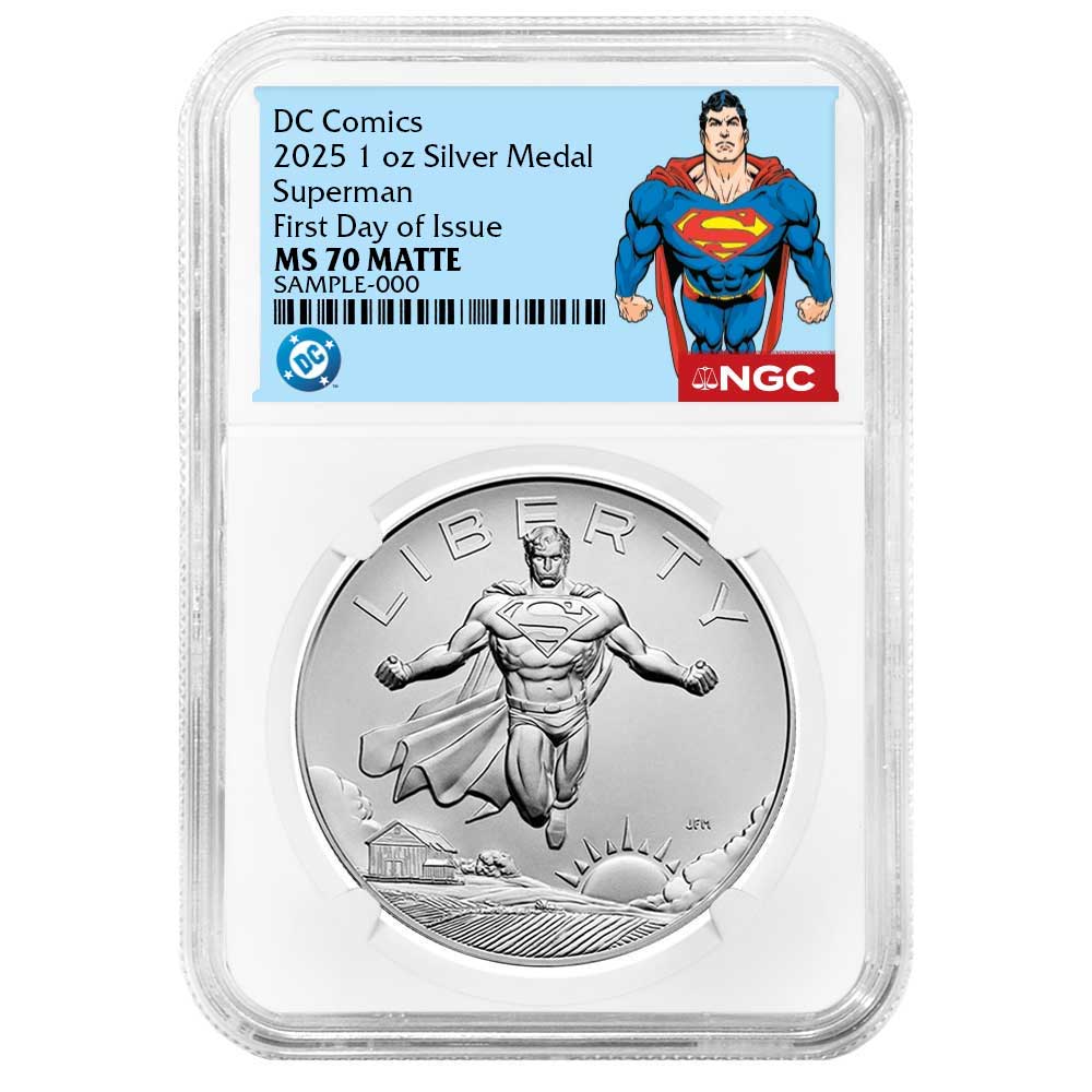 2025 1-oz Superman DC Comics Silver Medal NGC MS70 FDI Superman