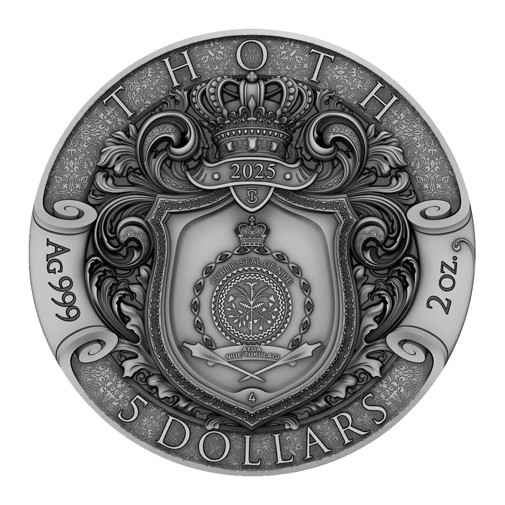 2025 $5 Thoth 2-oz Antiqued Silver Coin By T&S Coin Mintage of 500