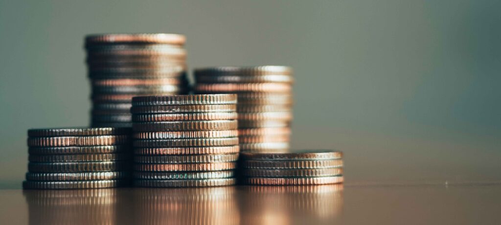Stacked coins organized, one of many coin collecting value