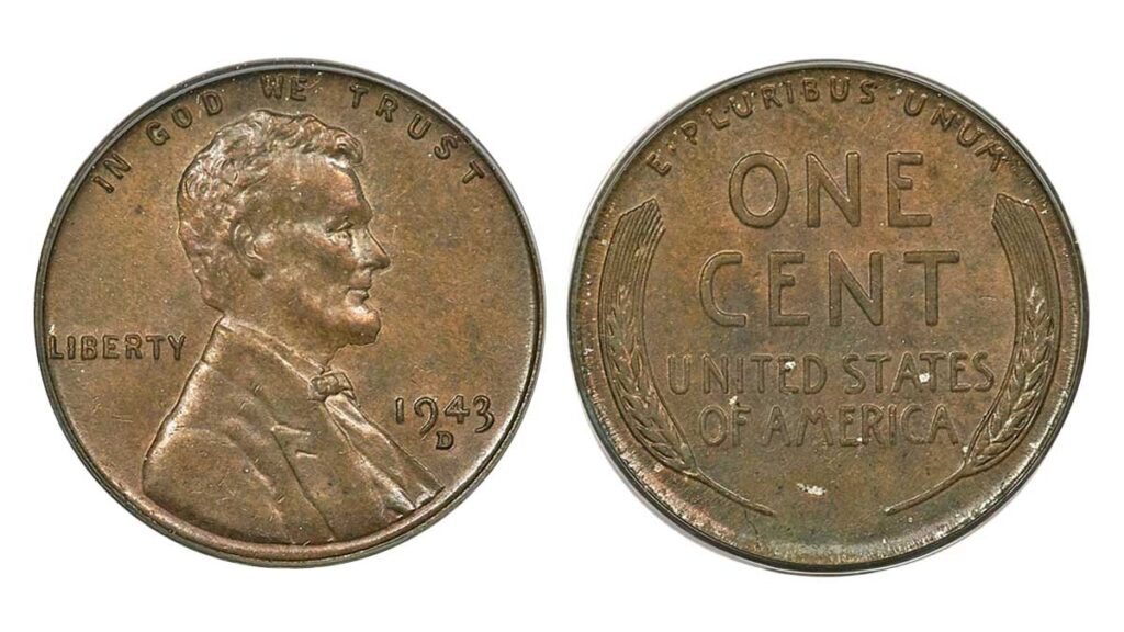 One of the most valuable US coins: 1943 Lincoln Cent, obverse and reverse.