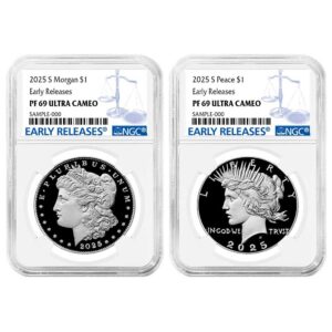 2pc - 2025-S Proof $1 Morgan and Peace Silver Dollar