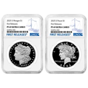 2pc - 2025-S Proof $1 Morgan and Peace Silver Dollar