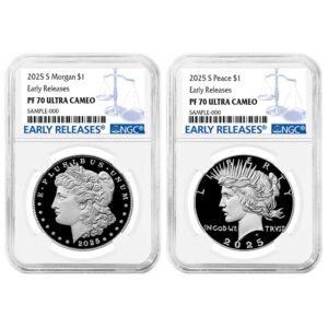 2pc - 2025-S Proof $1 Morgan and Peace Silver Dollar