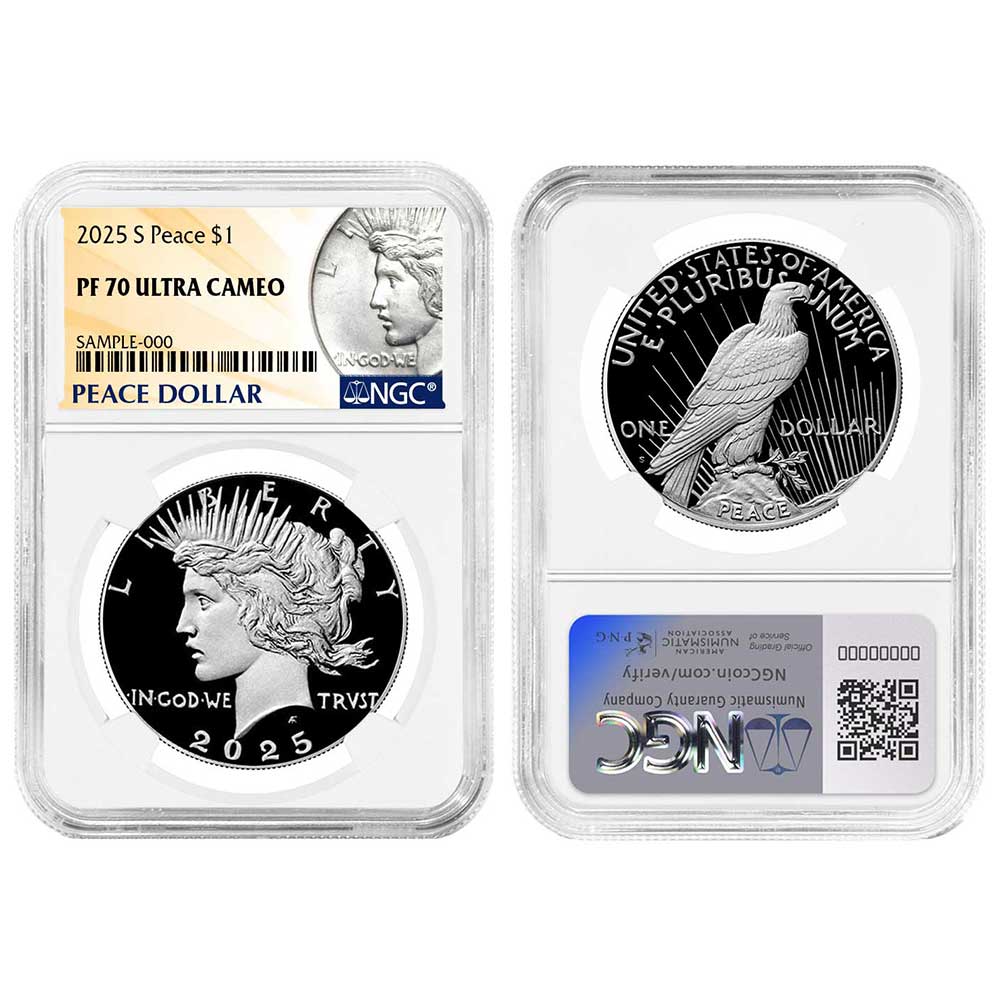 2pc Set - 2025-S $1 Proof Morgan and Peace Silver Dollar NGC PF70UC Morgan  & Peace Label - ModernCoinMart