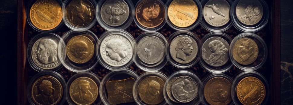 A case full of rare coins in individual protective cases