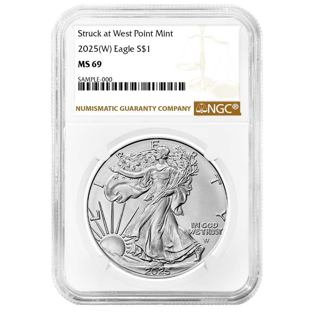 American Silver Eagle with brown label