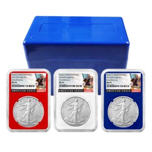 3pc Set - 2026 (W) $1 1-oz American Silver Eagle NGC MS70 ER Black Label Red White Blue
