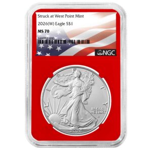 2026 (W) $1 1-oz American Silver Eagle NGC MS70 Flag Label Red Core