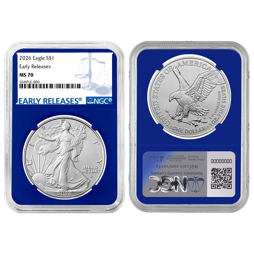 Presale - 2026 $1 1-oz American Silver Eagle NGC MS70 ER Blue