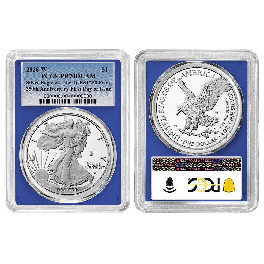 Presale - 2026-W $1 1-oz Proof American Silver Eagle PCGS PR70DCAM FDOI  Blue Label Blue Frame - ModernCoinMart