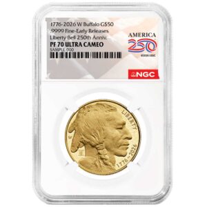 Presale - 2026-W $50 1-oz Proof American Gold Buffalo NGC PF70 ER American 250th Anniversary Label