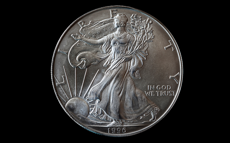 An image of a 1996 American Silver Eagle. One of the US Mints most popular Coins and bullion.
