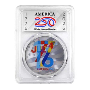 Silver Round with colored 1776 text to celebrate America's 250th