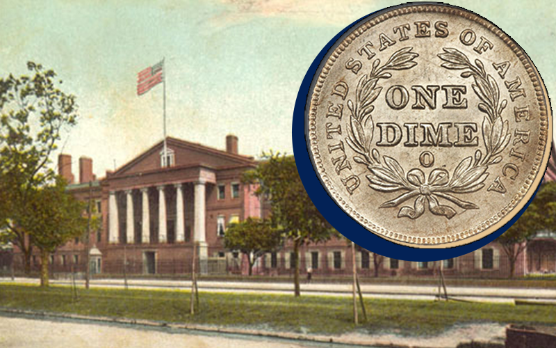 An image of the New Orleans Mint and Coin