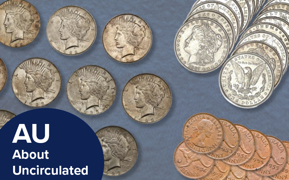 An Image containing a few About Uncirculated Coins.