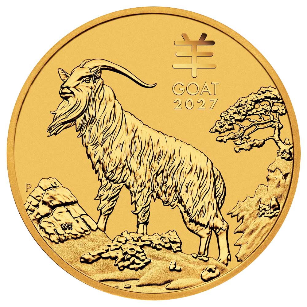 2027 $100 1-oz Australian Gold Lunar Year of the Goat Brilliant Uncirculated