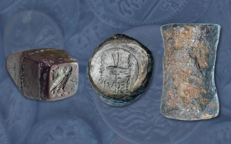 a graphic of an ancient coin die