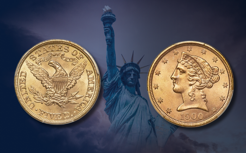a graphic of a Liberty Head Coin against a blue backdrop